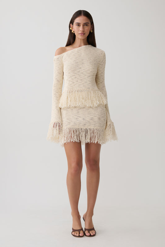 Tabitha Fringe Knit Mini Skirt - Cream
