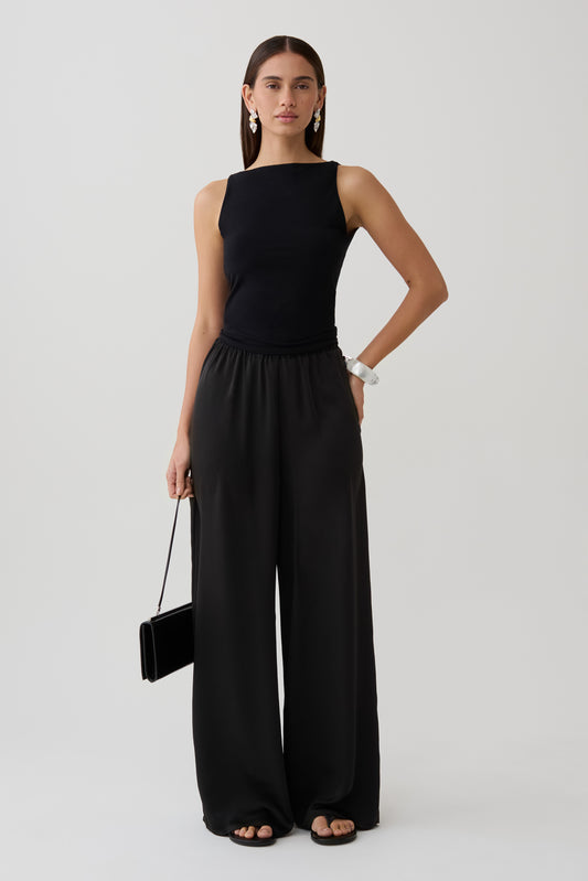 Alysa Satin Straight Pants - Black