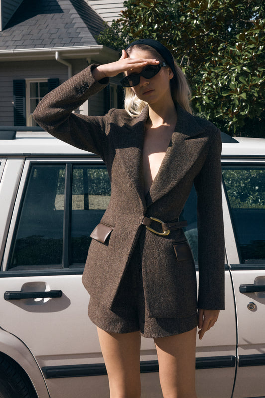 Romy Structured Blazer With Hardware - Herringbone