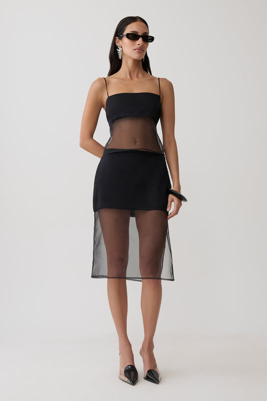 Claudia Sheer Midi Skirt - Black