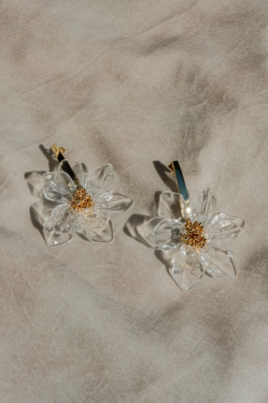 Naomi Acrylic Flower Earring - Gold
