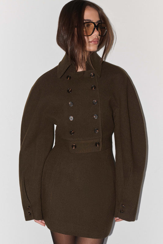 Jemima Wool Blend Cropped Jacket - Chocolate