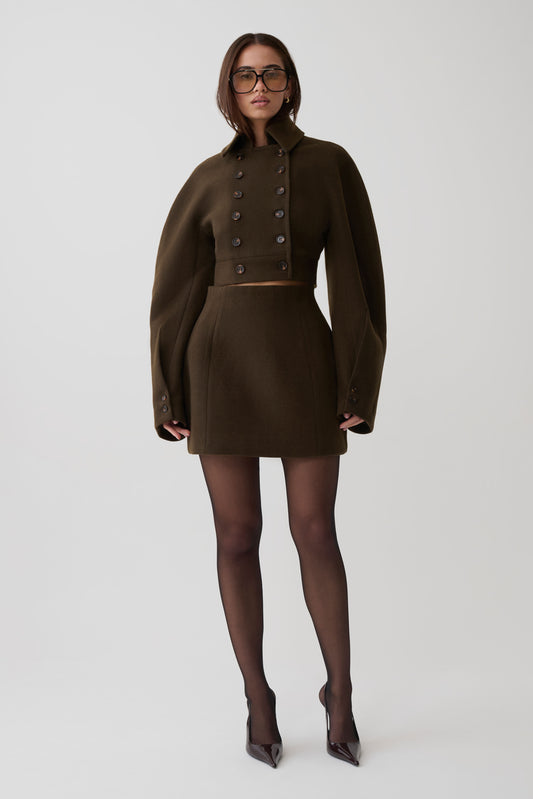 Jemima Wool Blend Mini Skirt - Chocolate